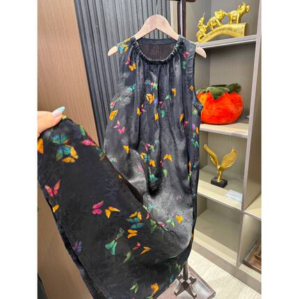【香云纱·金蝶】老料刻花无袖显瘦长裙女夏季宽松背心裙