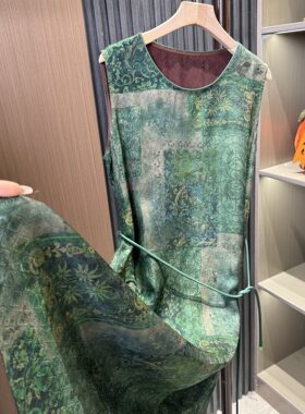 撤.柜9523款圆领提花复古提花无袖重磅宽松网红连衣裙高贵长