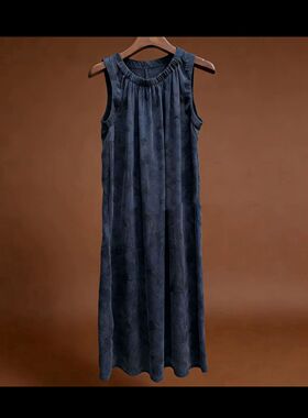 【重磅大王缎香云纱.背心裙】复古雾蓝显瘦气质连衣裙女夏