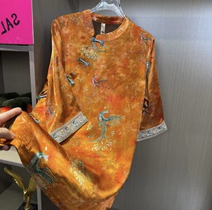 新款 百搭夏季 立领盘扣连衣裙女 国风时尚 凤凰新中式