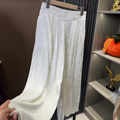 复古刺绣高腰阔腿裤女夏季垂感显瘦薄款
