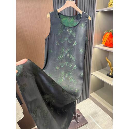 【香云纱-刻花绿蝶】双面穿草木染香云纱工艺高端背心裙