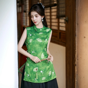 显瘦长款 春夏季 新中式 改良旗袍日常 绿意云纱上衣