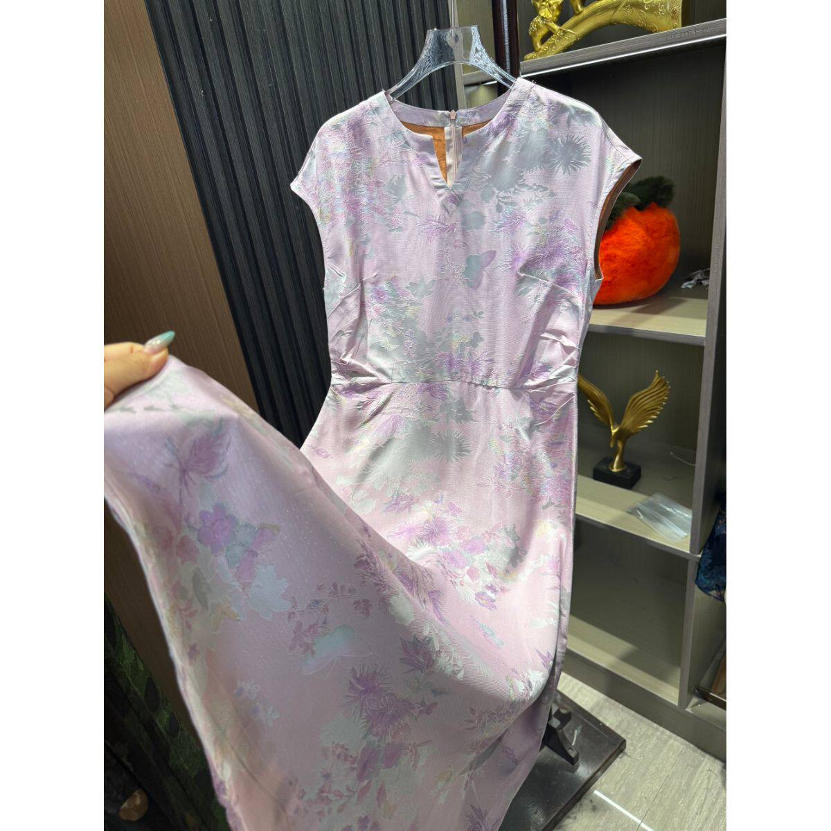 【香云纱·素雅蝶影】花箩淑女气质显瘦气质收腰短袖通勤连衣裙女