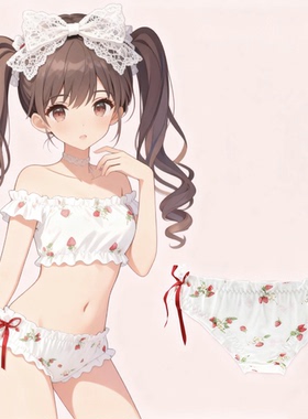 4893可爱雪纺印花少女内裤蝴蝶结草莓白色蓝色三角二次元胖次性感