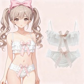 1981新款 小葱小仙女蝴蝶结无钢圈文胸套装 日系内衣洛丽塔梦幻丝带