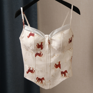 拼接欧根纱小马提花修身 内搭吊带 通勤可外穿上衣下摆不对称肚兜式