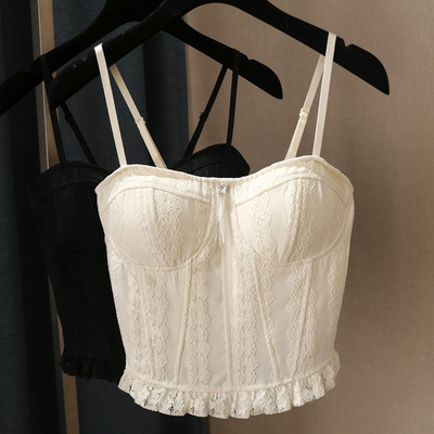 鸵鸟毛镶钻修身短款吊带