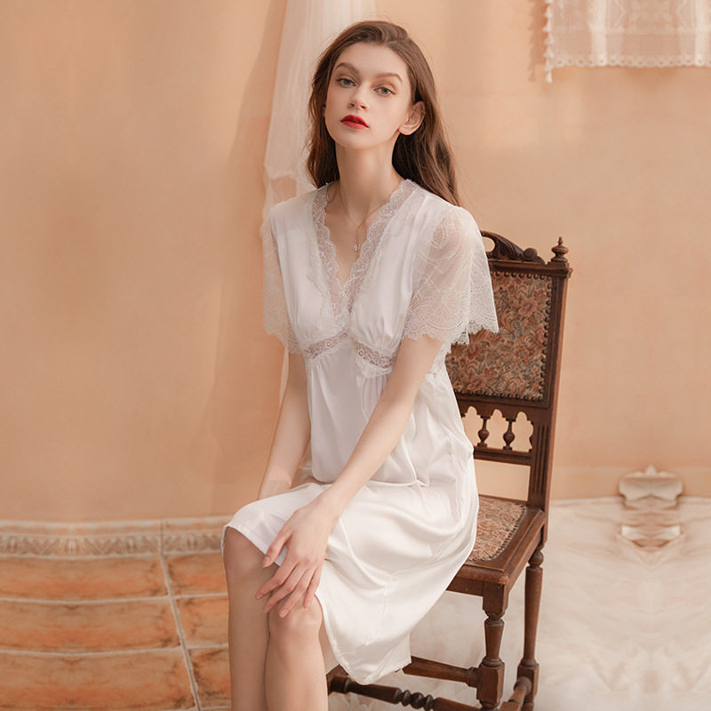 春夏季新娘婚礼晨袍短袖长裙结婚睡衣个性花边镂空性感睡裙,女士内衣/男士内衣/家居服,睡袍/浴袍,淘宝优惠券,粉丝福利购,淘宝优惠卷