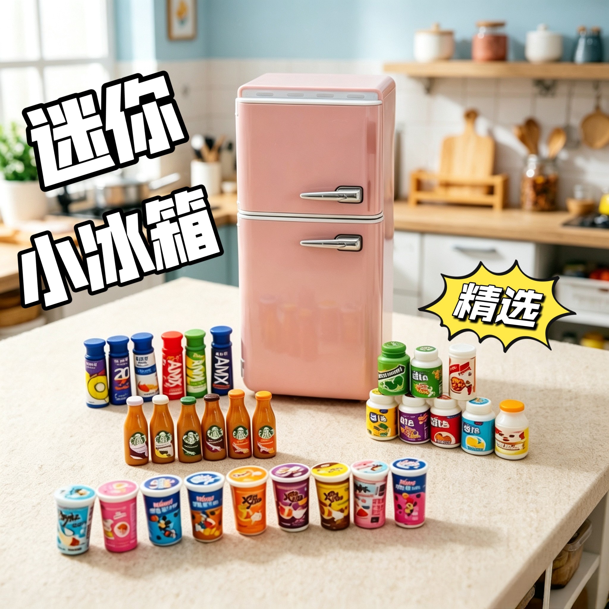 迷你微缩模型小冰箱饮料瓶摆件娃娃屋场景精选食玩