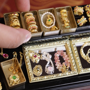 嫁妆宝石手镯戒指项链首饰盒 超迷你小珠宝微缩食玩仿真娃屋西式