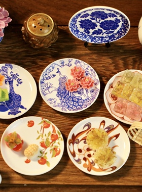 迷你微缩食玩仿真中式6-12分娃屋BJD青花敦煌提篮花篮模型