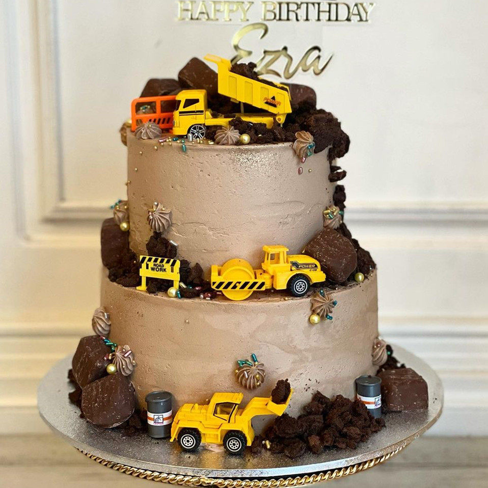 卡通儿童男孩挖掘机巧克力创意定制动物奶油生日蛋糕上海