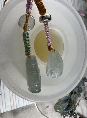 天然缅甸A货翡翠冰种玉竹子莲篷纯银平安扣吊坠手机链