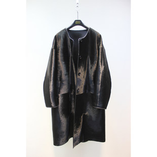 2026年早春  新西兰进口胎牛皮毛一体外套女长款 圆领风衣