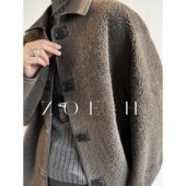 Zoehope情侣款 休闲风25新款 进口拉贡皮毛一体休闲翻领皮草外套