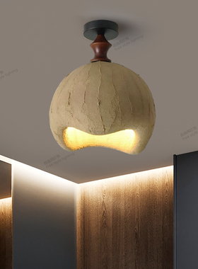 侘寂风格土黄色设计师款吸顶灯微水泥阳台过道书房灯雅晶石吸顶灯