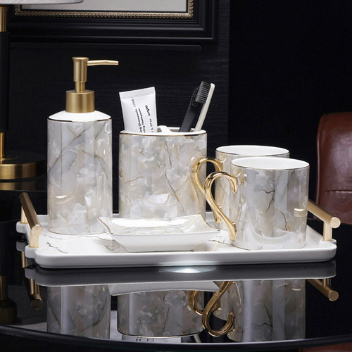 轻奢高端鎏金陶瓷卫浴套件