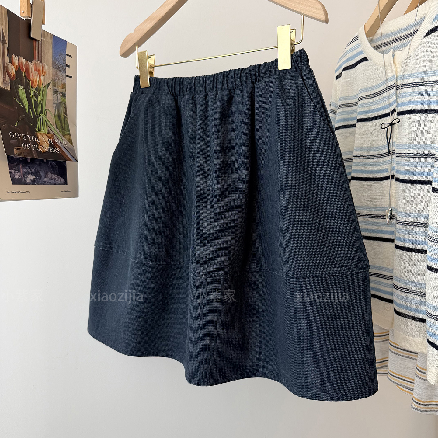 松紧高腰做旧牛仔蓝色遮胯显瘦a字半身裙女夏薄2026新款蓬蓬中裙