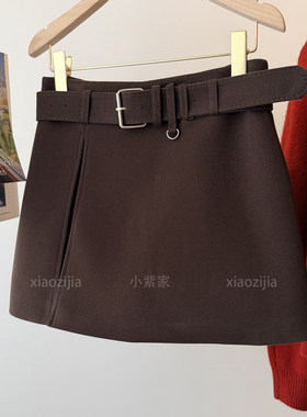 咖色中腰显瘦阔腿a字毛呢裙裤女