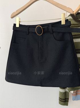 黑色仿毛呢子半身包臀短裙女秋冬