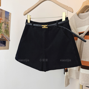 黑色高腰a字韩版灯芯绒短裤女春秋新款外穿打底显瘦休闲阔腿靴裤