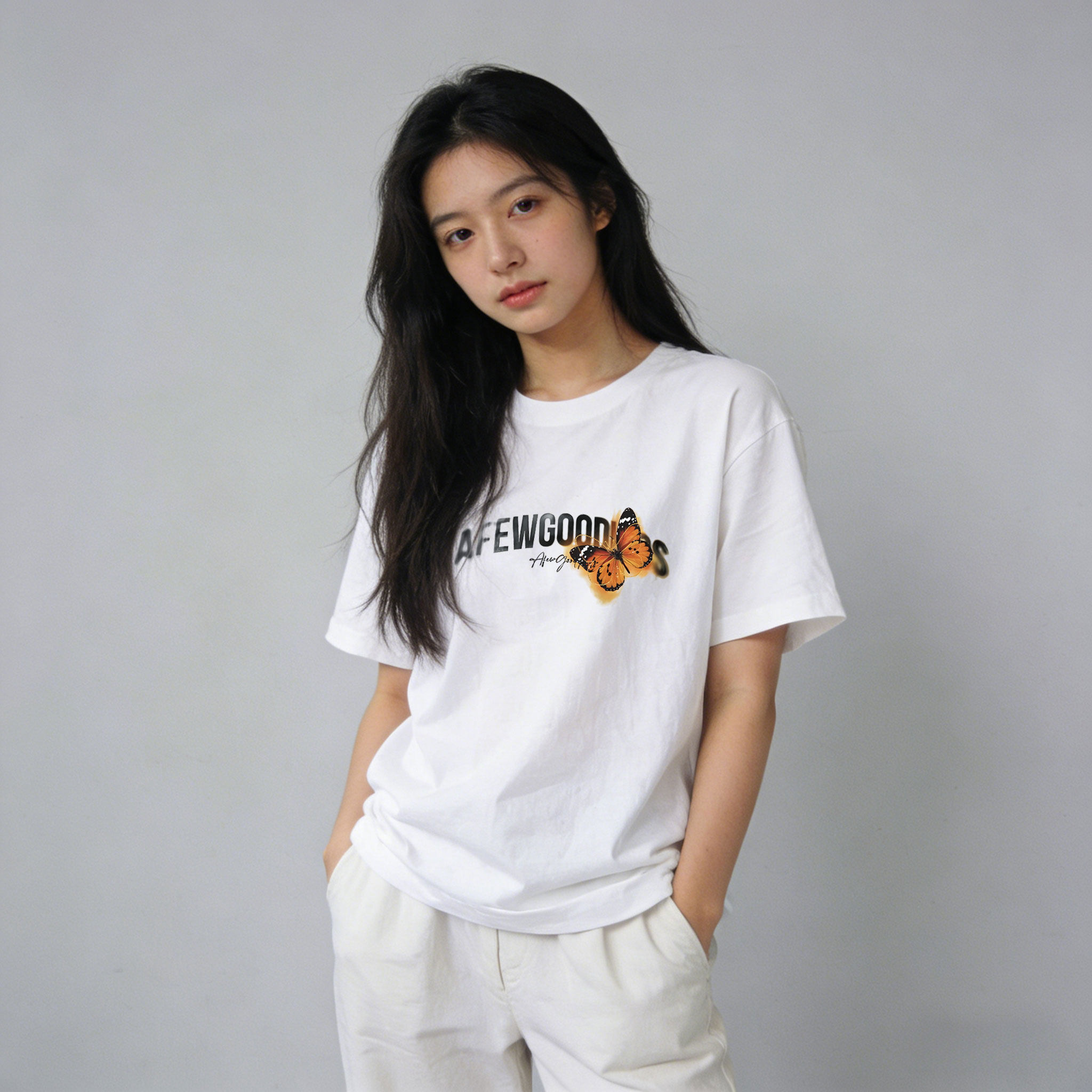 夏季纯棉短袖宽松女士圆领T恤厚实不透不起球半袖印花白色ins上衣