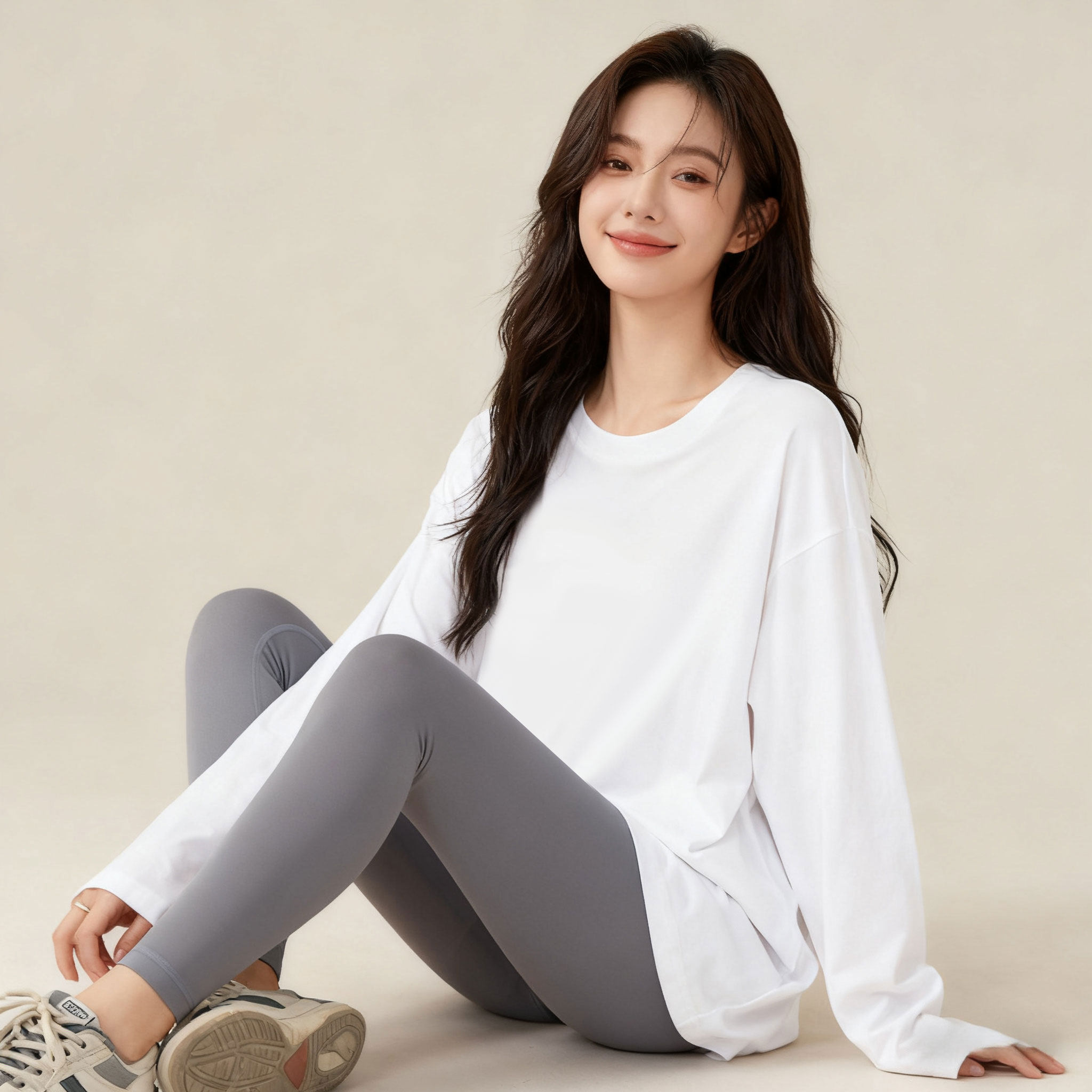 纯棉长袖t恤男女内搭款宽松大码圆领纯白色休闲慵懒风秋冬打底衫