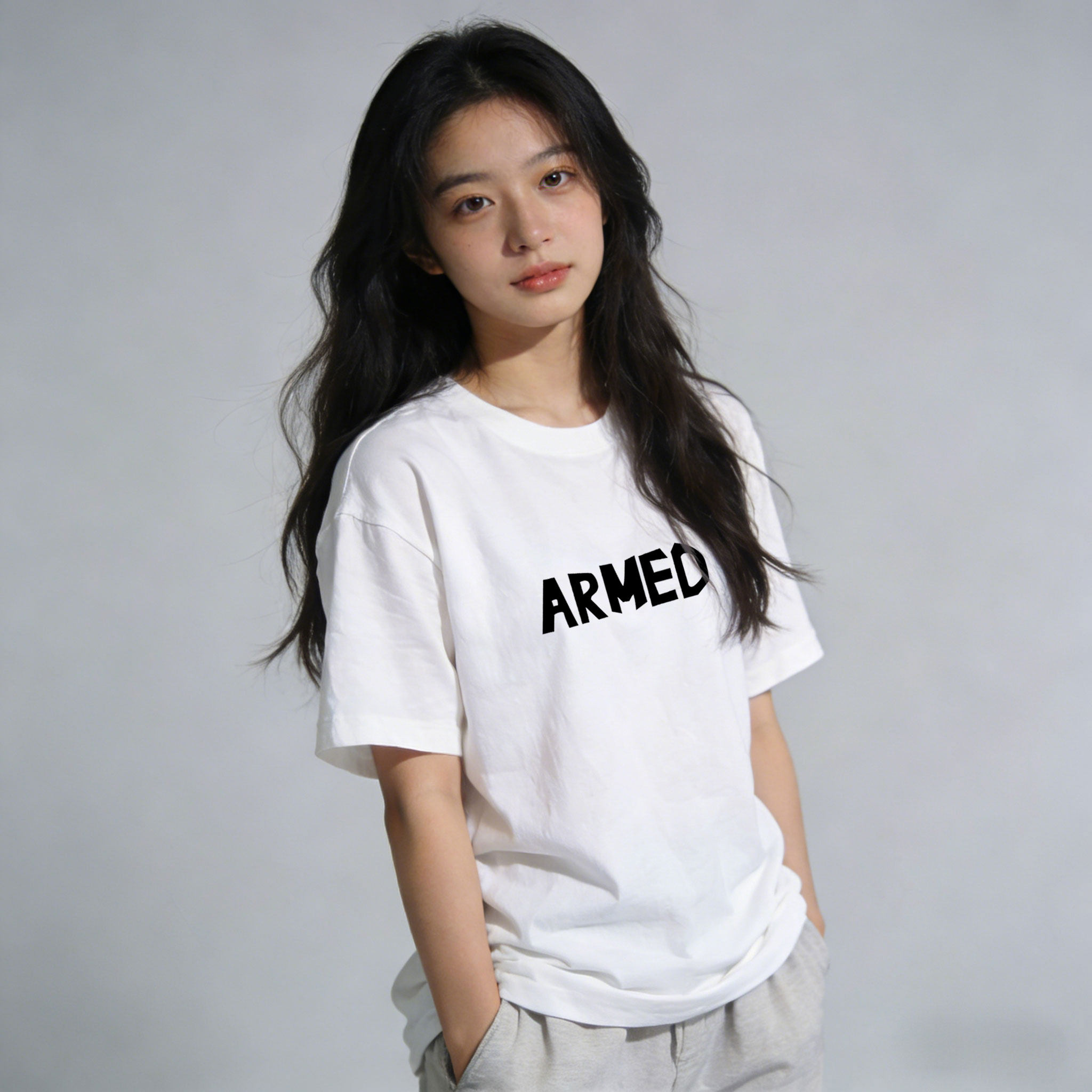 纯棉白色宽松短袖圆领t恤女款字母印花简约休闲全棉遮肉显瘦上衣