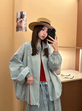 26026 多色立领防晒外套女 宽松抽绳泡泡袖 简约刺绣休闲轻薄夹克