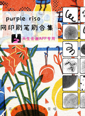 华为pad天生会画riso丝网印刷笔刷2套+纸张+半色调纹理合集