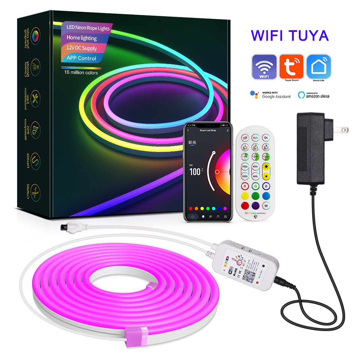 跨境LED智能霓虹灯带RGB APP控制DIY音乐同步游戏背光卧室环境灯