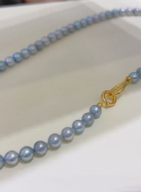 akoya蓝玫瑰珍珠项链极光微伴彩