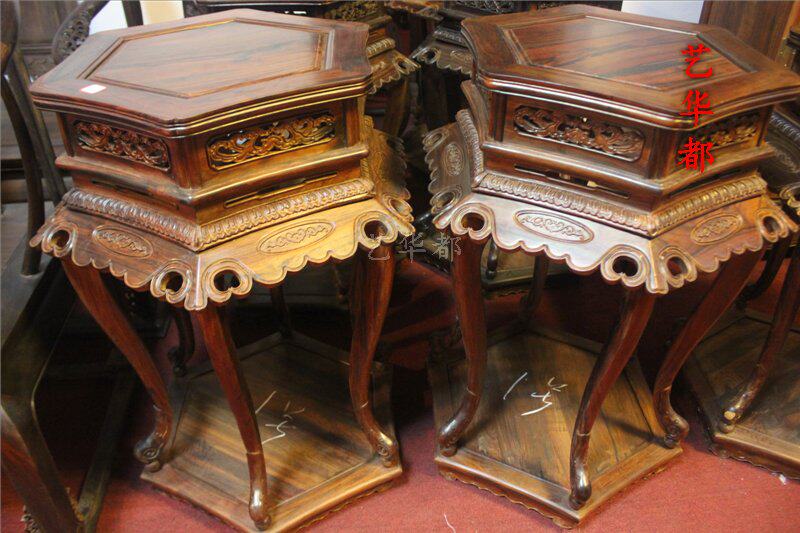 红木交趾黄檀家具/老挝大红酸枝六形花架/架几/中式清式家具