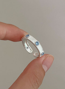 持恒韩国韩版蓝锆戒指女S925纯银森系简约ins冷淡风设计感指环潮