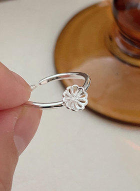 持恒韩国韩版花朵戒指女S925纯银简约小清新百搭指环开口可调节潮