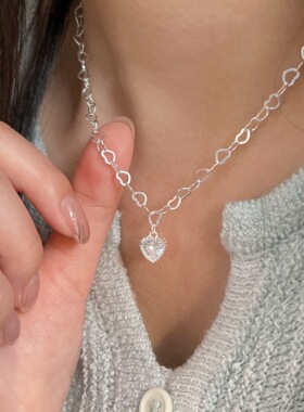 韩国韩版持恒S925纯银镶嵌爱心项链女小众轻奢简约时尚锁骨链劲链