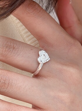 持恒S925纯银爱心戒指女开口熔岩小众时尚ins韩国气质指环宝石