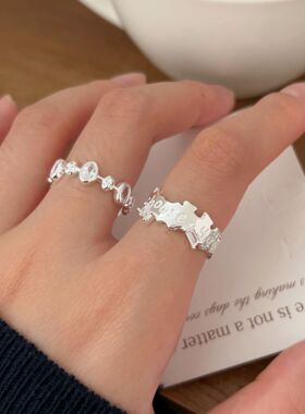 持恒S925纯银不规则字母戒指女小众独特森系冷淡风镶石指环高级感