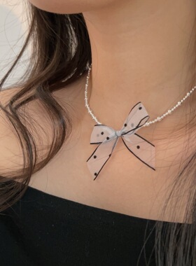韩国韩版持恒S925纯银蝴蝶结项链女小众时尚潮流冷淡风独特锁骨链