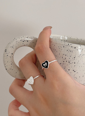 持恒925纯银滴釉心形蝴蝶结开口戒指女韩国新款ins潮个性百搭指环