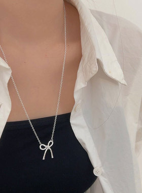 持恒S925纯银ot扣蝴蝶结长款项链女韩国春夏新款小众设计感毛衣链