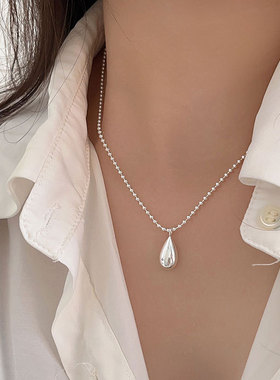 持恒s925纯银简约轻奢圆珠水滴项链女韩国小众高级感百搭锁骨链