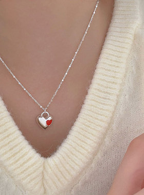 持恒S925纯银爱心红色滴釉项链韩国小众气质高级感网红百搭锁骨链