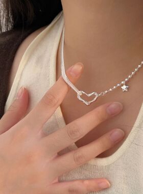 持恒S925纯银镂空爱心项链女ins森系简约设计感星星锁骨链高级感