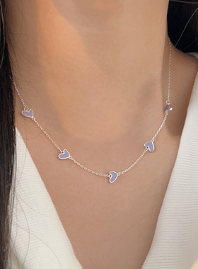 持恒S925纯银甜美小清新糖果色爱心项链女韩国东大门夏季新款颈链