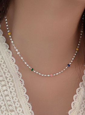 持恒S925纯银意大利方珠多巴胺项链女韩国春夏季新款重工个性颈链