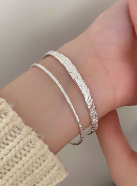 持恒s925纯银熔岩褶皱肌理感手镯手环女小众冷淡重工百搭手链手饰