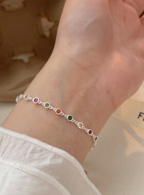 韩国韩版持恒S925纯银糖果彩虹手链女甜美小清新时尚小众手饰百搭