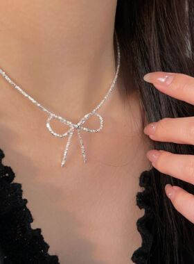 持恒S925纯银碎银子蝴蝶结项链女2026年韩国夏新款小众冷淡锁骨链